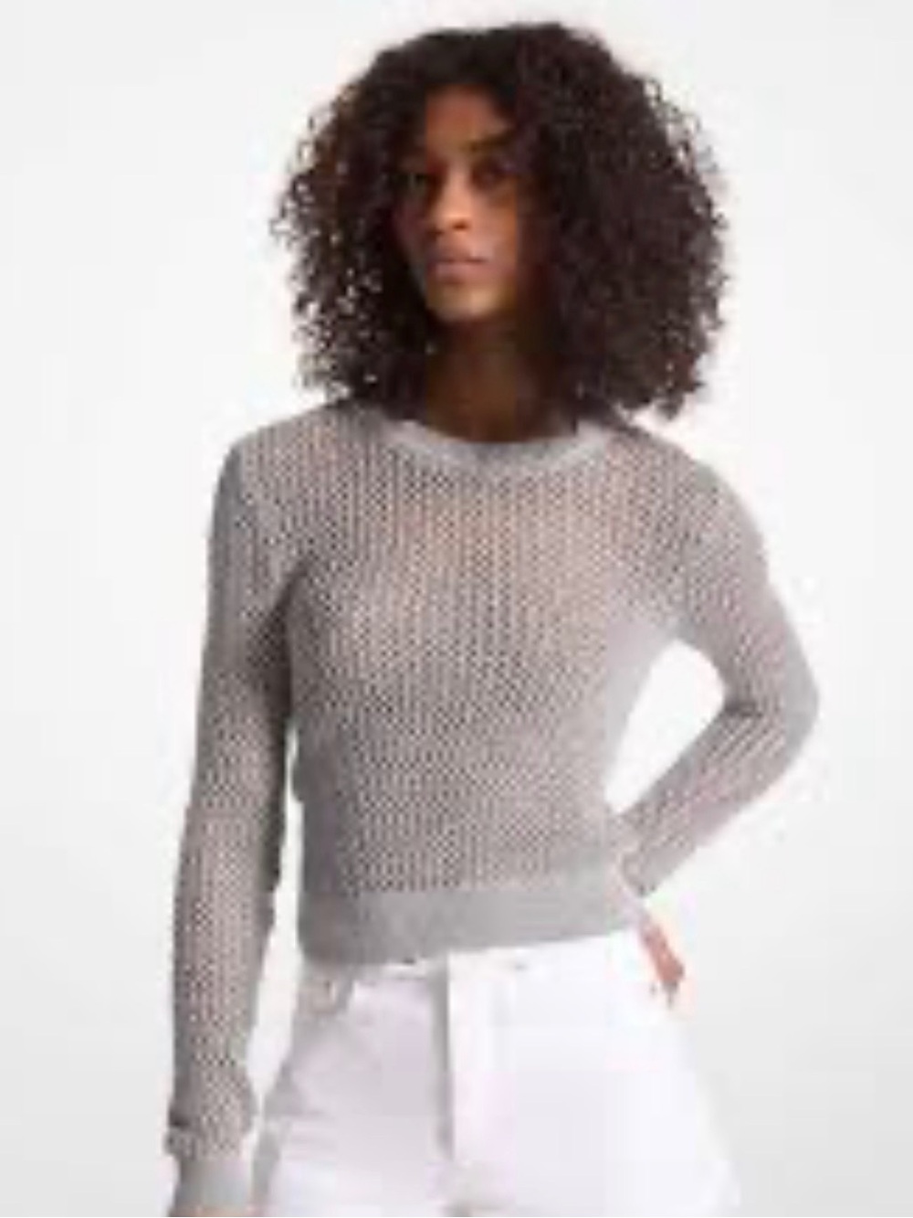 Michael Kors Gray Open-Knit Crew Neck Sweater